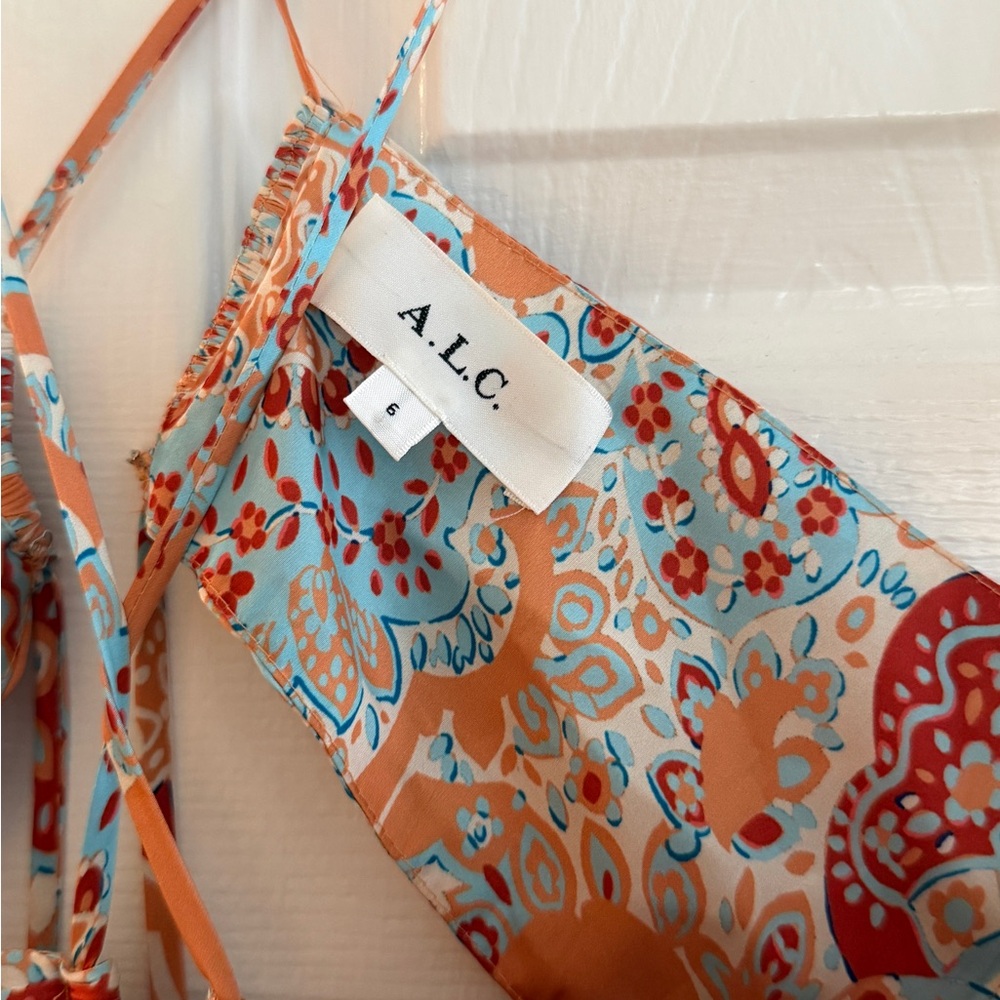 A.L.C. Moira Pleated Dress in Apricot Multi - Picture 4 of 6